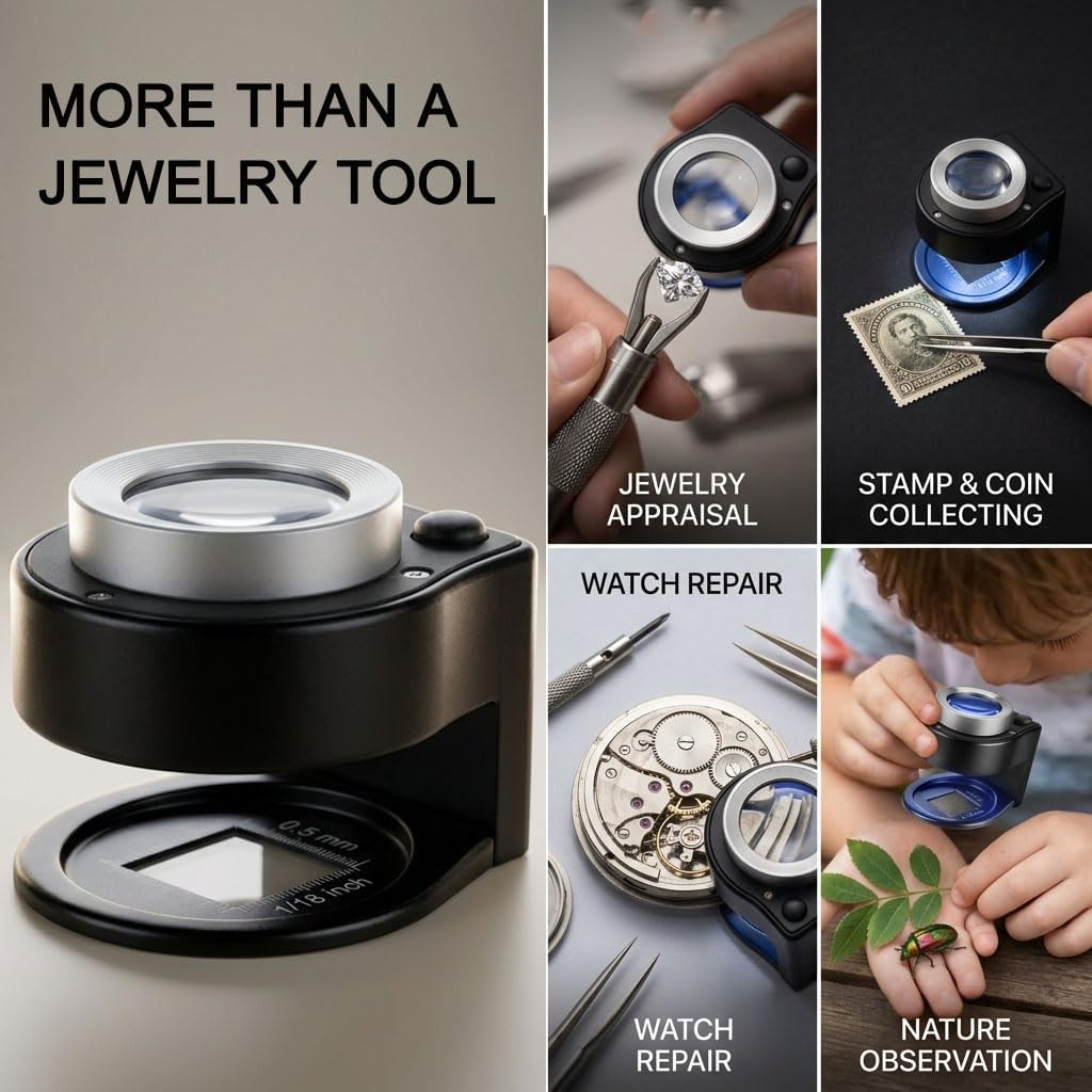 30X Loupe Magnifier, Rechargeable Jewelers Loupe with Lights, Portable Jewelers Magnifying Glass for Coins, Jewelry, Stamps Jewelers Tool