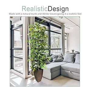 LCG Florals Artificial Ficus Tree with Real Wood Trunk Copper Metal Pot Indoor and Outdoor Faux Plants for Patio Living Rooms Offices Outdoor Spaces 8FT Copper Pot