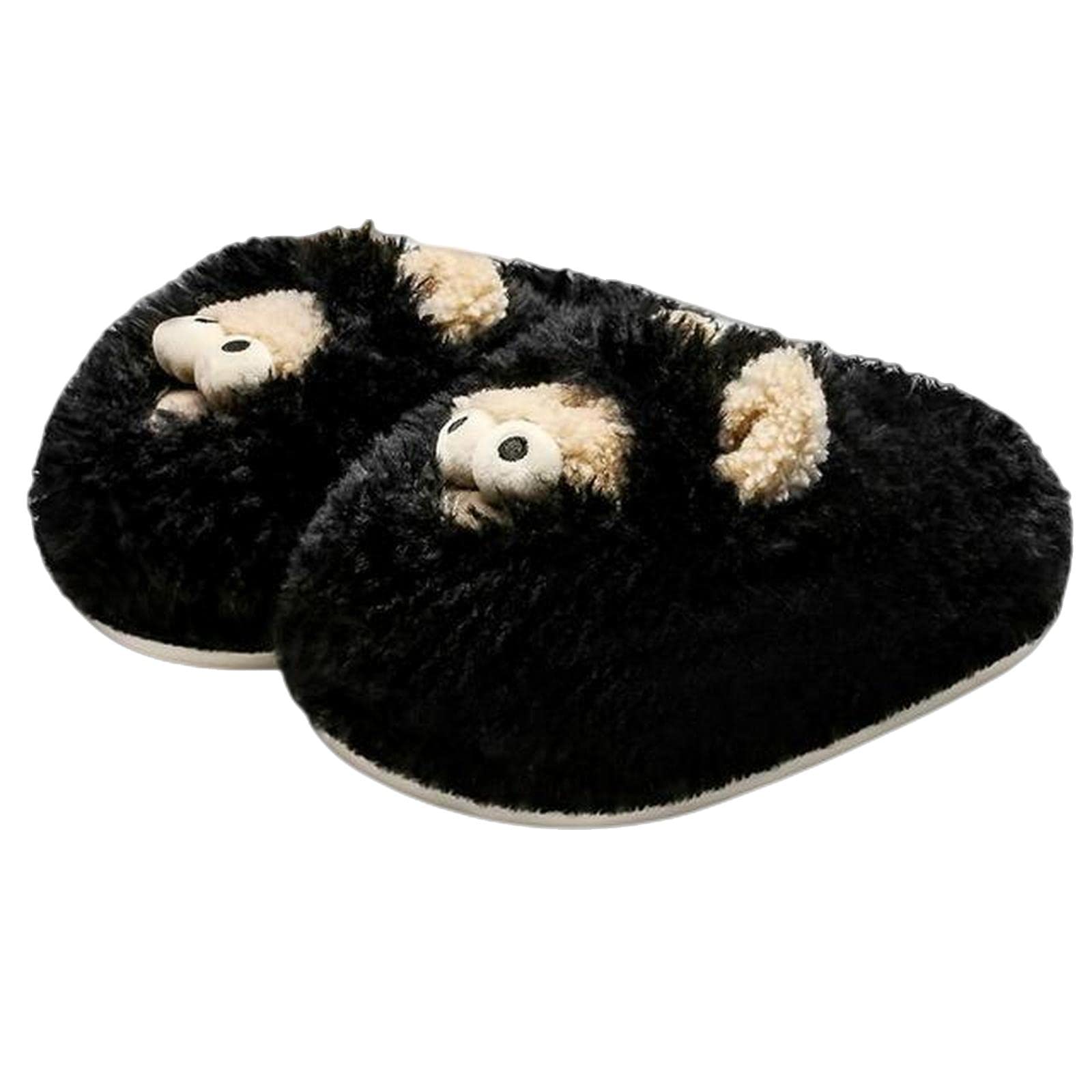 MOGSA Kapcie Kreskówka Design Slides Kobiety Miękkie Ciepłe Domowe Bawełniane Kapcie Wewnętrzne Buty Podłogowe, Czarny, 38-39 (26CM)