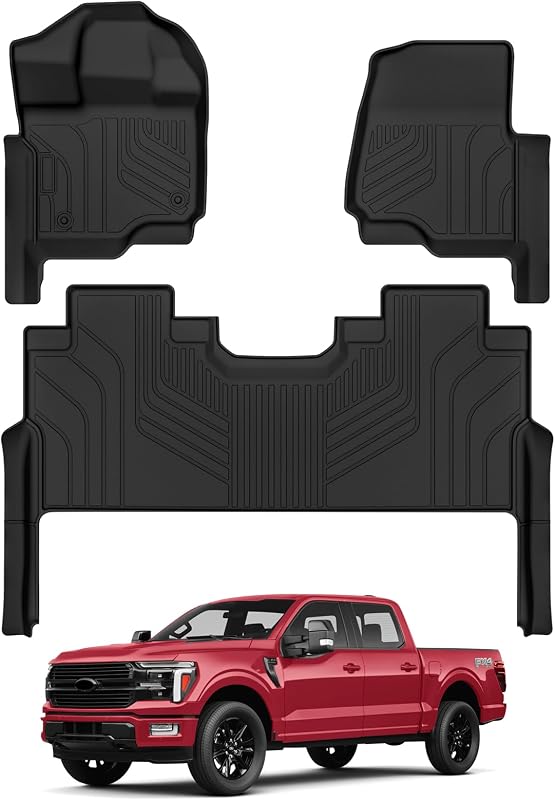 Tapete automotivo traseiro em TPE para Ford F-150 2015–2026, banco traseiro com armazenamento sob o assento, preto, 3 peças