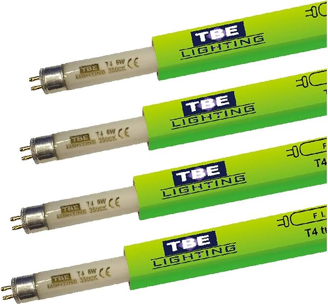 TBE LIGHTING T4 6w Fluorescent Tube Lamps 232mm - 4 Pack of CFL Bulbs - G5 2-Pin Base Fittings - T4 High Efficiency Lamps, Soft White 3500K