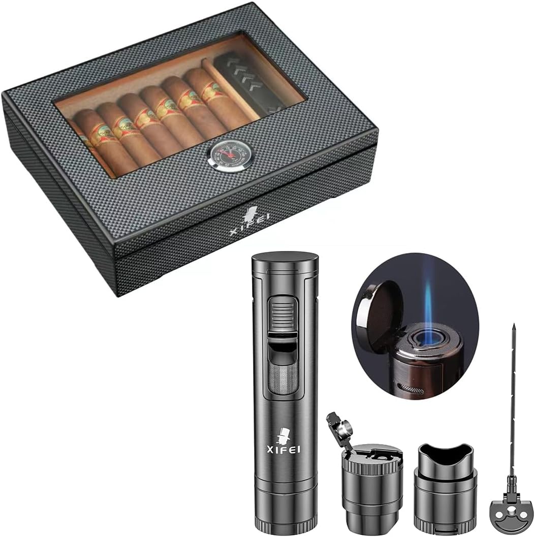 XIFEI Cigar Humidor & XIFEI 4 in 1 Cigar Lighter