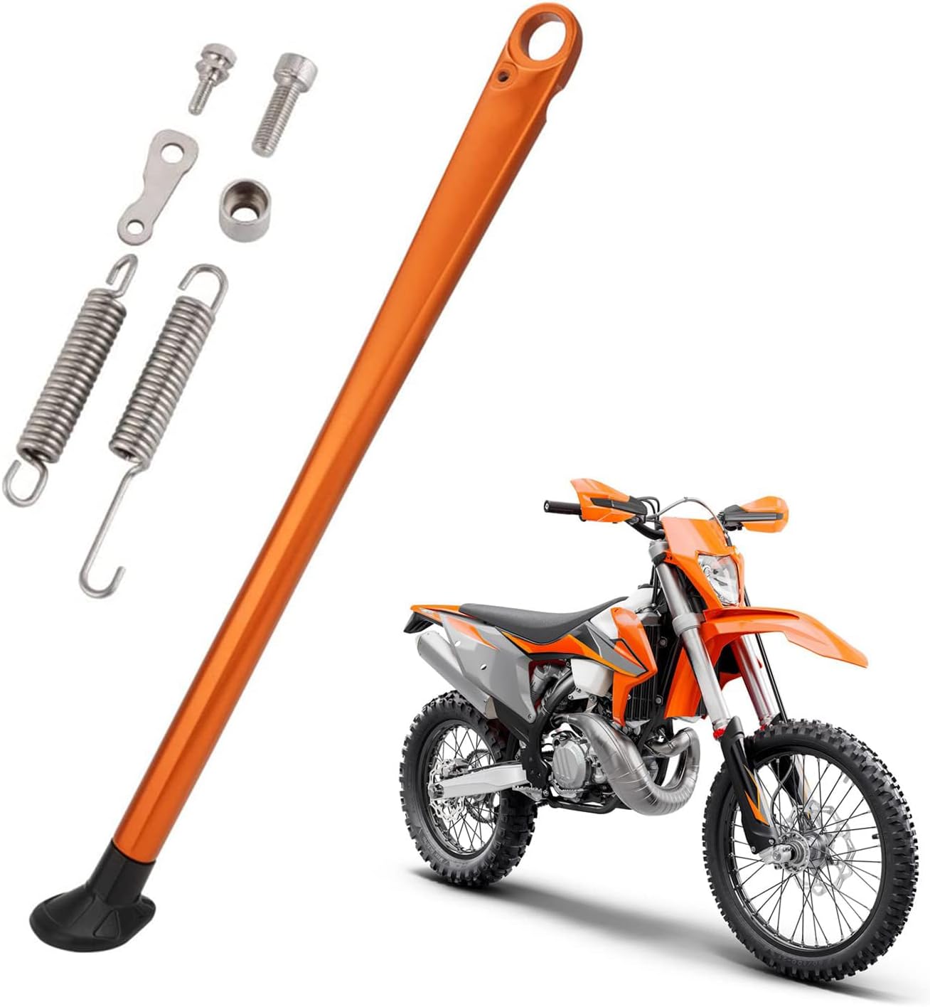 Dirt Bike Kickstand Motorcycle Side Kick Stand 7075 Aluminum with Springs Bolts for 150 200 250 300 350 400 450 500 505 530 EXC XC XCW XCF XCFW EXCF EXCR XCRW Supermoto Enduro Motocross Orange