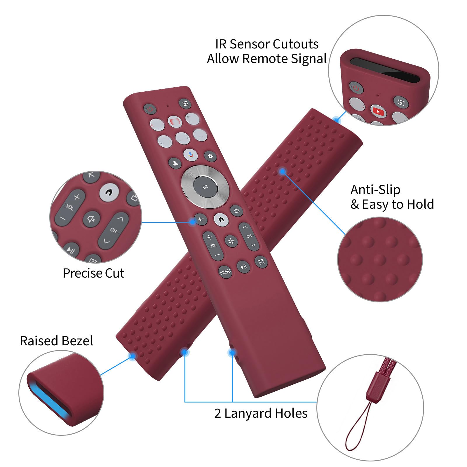 Custodia protettiva in silicone per telecomando Hisense ERF6A80 ERF6G80H ERF6F80H per Hisense Class A7 U8 Series 4K per Google TV Remote antiscivolo morbida pelle protettiva con cordino (rosa