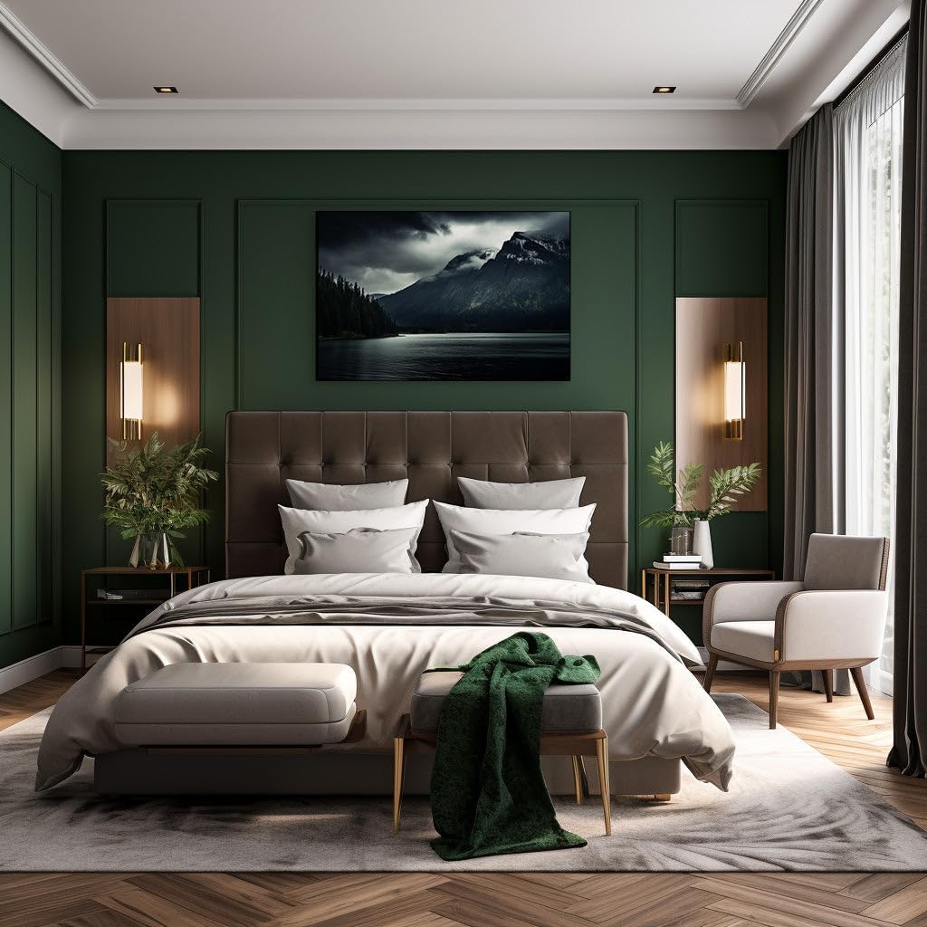 Canvas for Living room. Embracing the Serene Majesty of Twilight Mountains and Mystic Waters, 27 x 18 inch Canvas Wall Art - Contemporary Masterpieces - Modern Home Decor