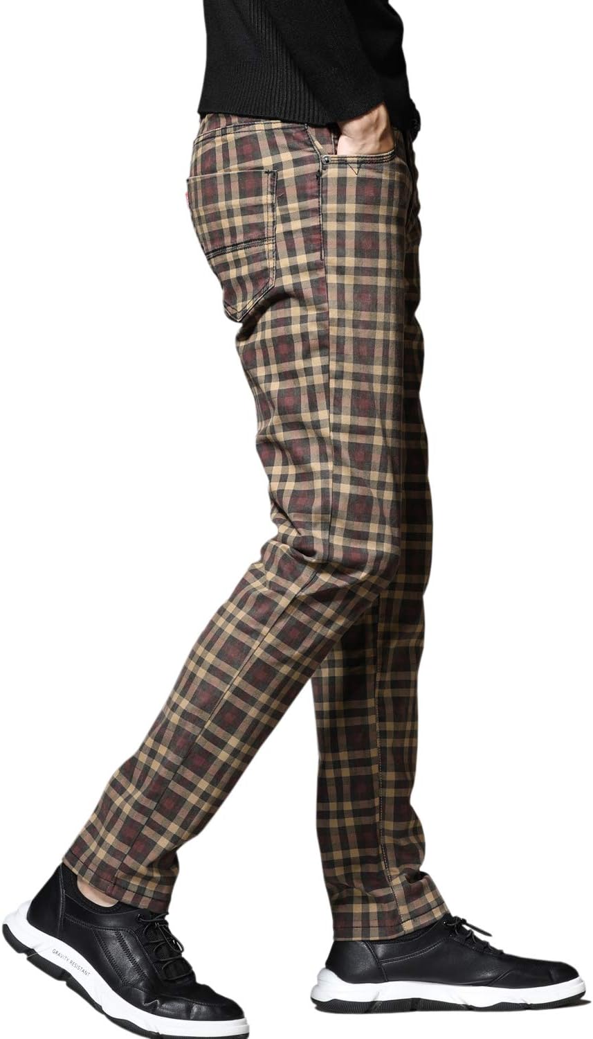 HENGAO Men's Straight Fit Plaid Chino Pants