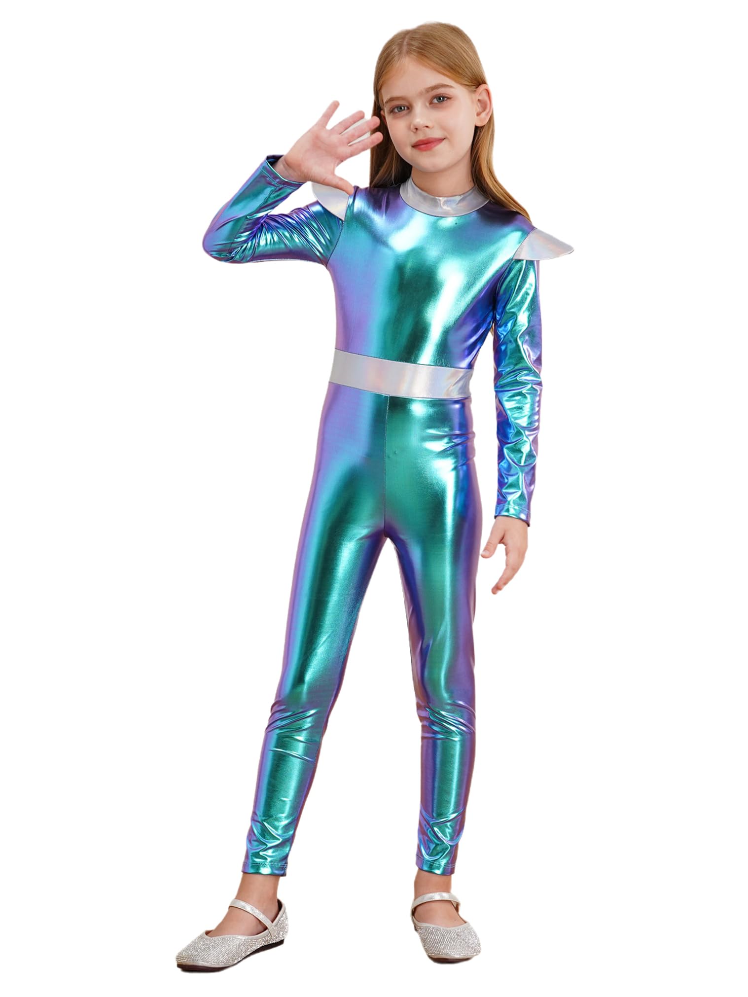 Amazon.com: JEATHA Kids Girls Alien Costume Shiny Metallic Full
