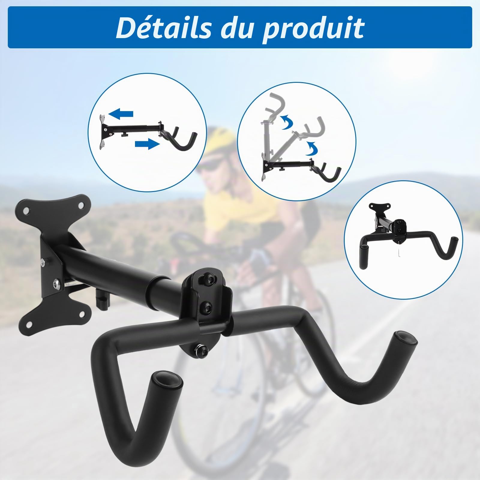 Support Mural pour Vélo Pliable et Rembourré, Porte-Vélos Mural 2 Pièces pour Garage VTT