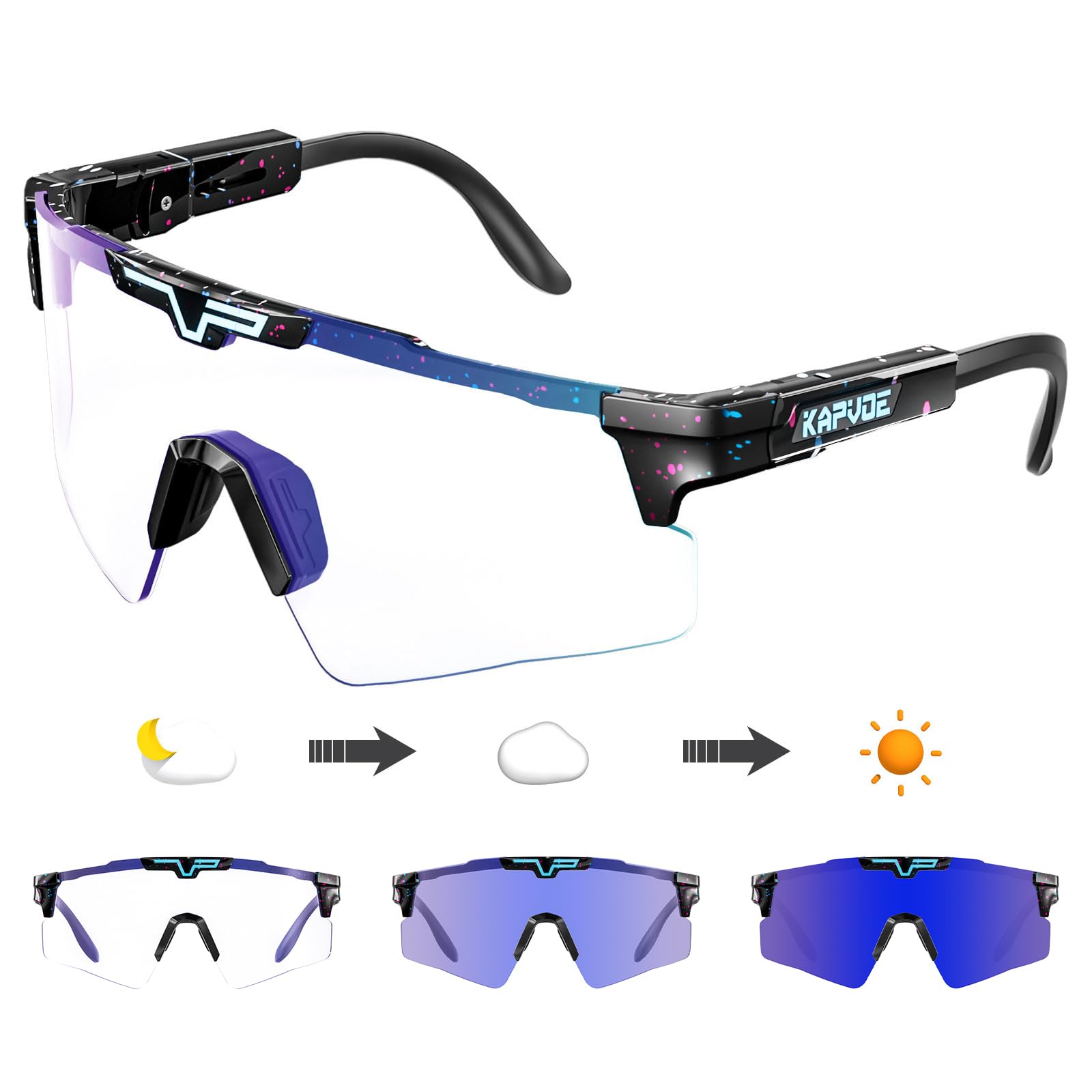 KAPVOE Gafas de ciclismo fotocromáticas para hombres y mujeres con lentes claras, lentes deportivas ajustables, marco de TR 90, gafas de sol de bicicleta de montaña MTB y para ciclismo