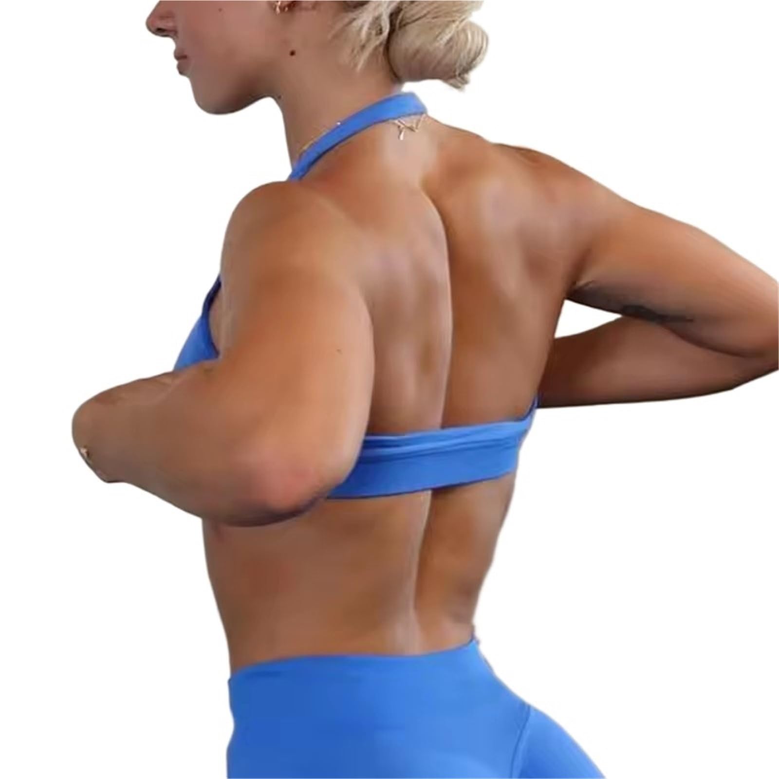 Sujetador Deportivo Top Corto sin Costuras con Cuello Halter y Espalda Abierta Acolchada for Yoga, Soporte Medio Gimnasio