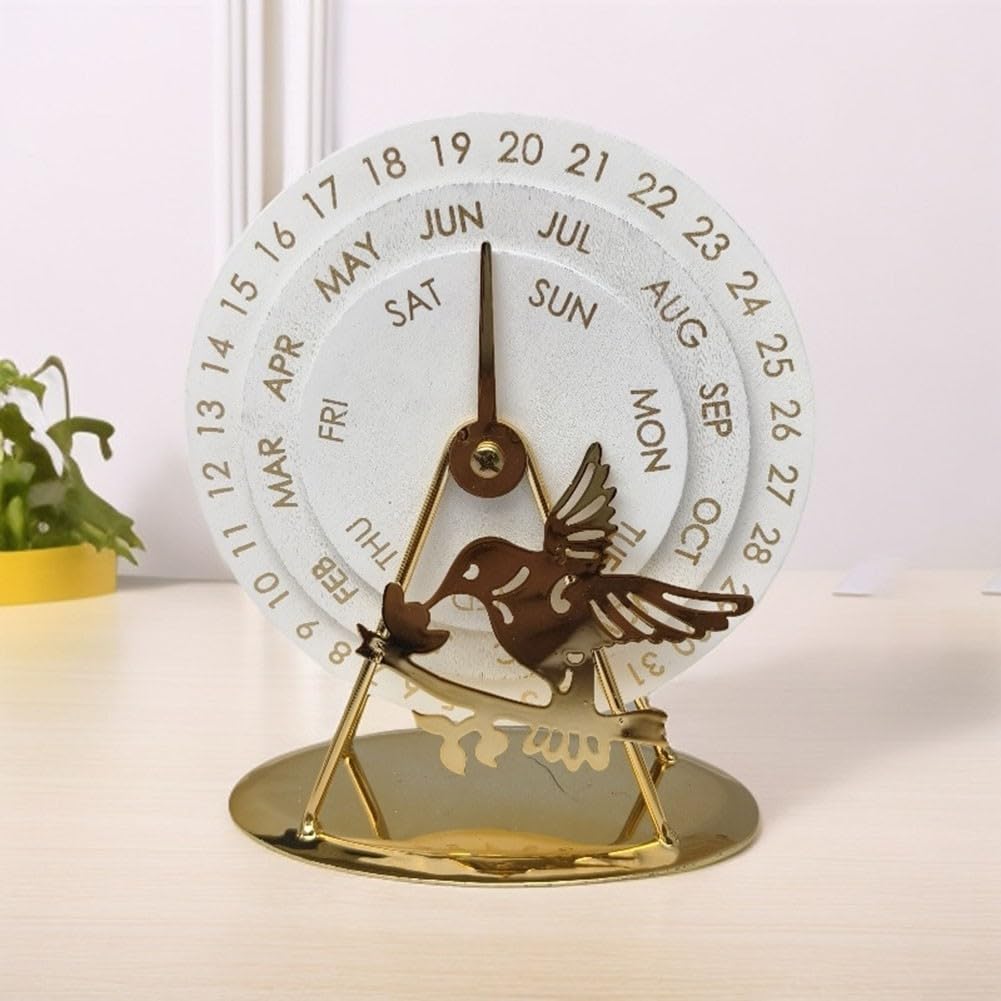 Elegant Desk Calendar Combining Solid Wood and Iron with Rotating Function for Ongoing Date Visibility (Little Bird)