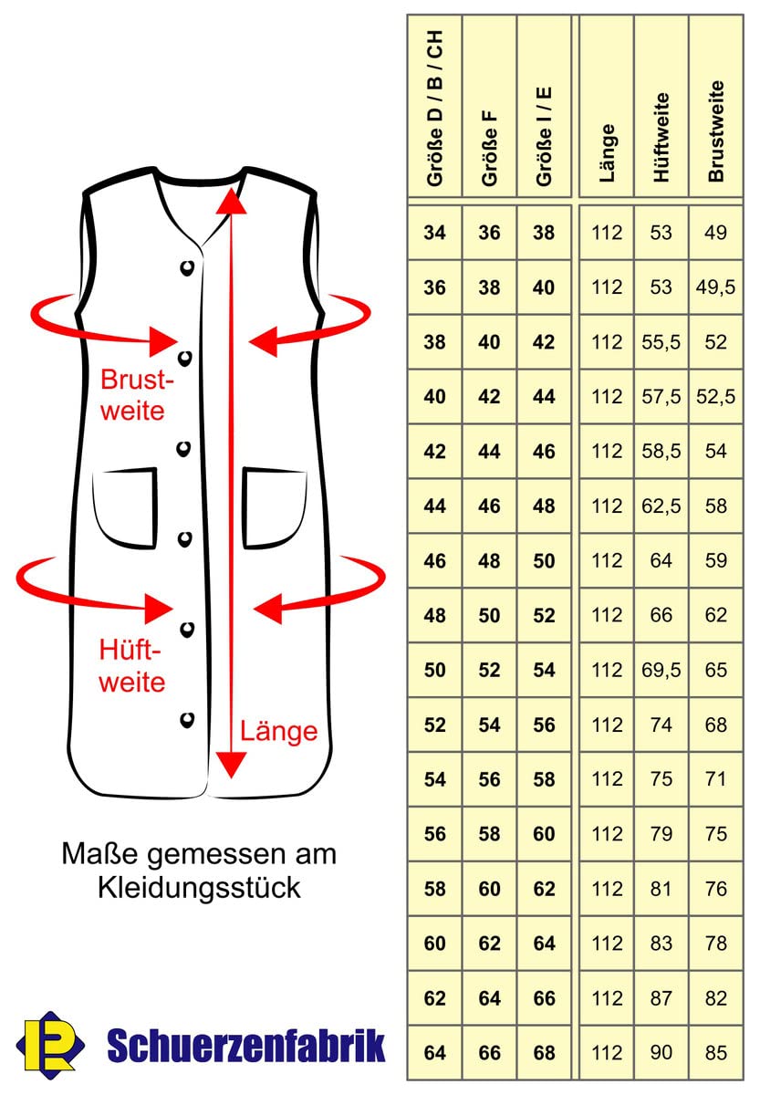 Schuerzenfabrik Kittelschürze Damen ohne Arm - Kochschürze Damen - Haushalts Schürze - Kittel für Damen, bunt in 100% Baumwolle