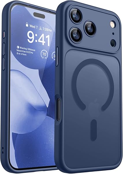 CANSHN Magnetic Compatible with iPhone 17 Pro Case, Upgraded [Full Camera Protection] [Compatible with Magsafe] [Translucent Matte] Shockproof Protective Phone Cover 6.3 Inch - Deep Blue