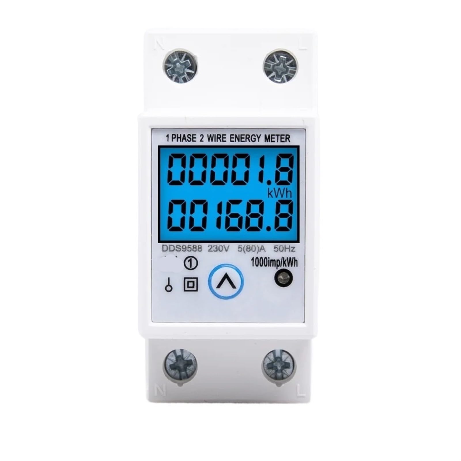 Compteur d'énergie kWh monophasé Rail DIN rétroéclairé AC 220V