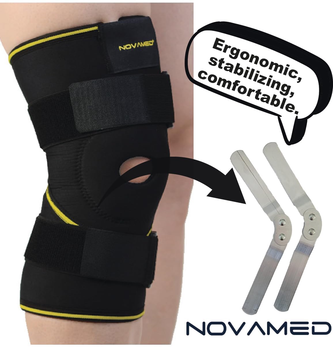 NOVAMED Knieorthese mit Gelenkschienen – Verstellbare Kniebandage bei Knieinstabilität, Bandproblemen und Arthrose – stabilisierende Kniestütze für Sport, Alltag und nach Operationen