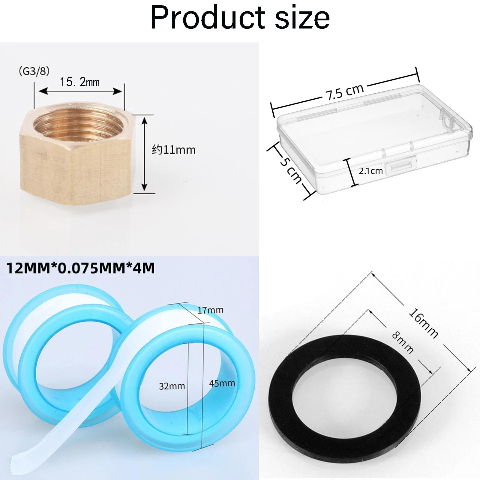 6PCS 3/8 inch Brass Blanking Cap Female Blanking Stop Cap with Washers Leak-Proof Female Blanking Stop Cap with Storage Box for Washing Machine Tap Angle Valve Faucets Tap - Image 2