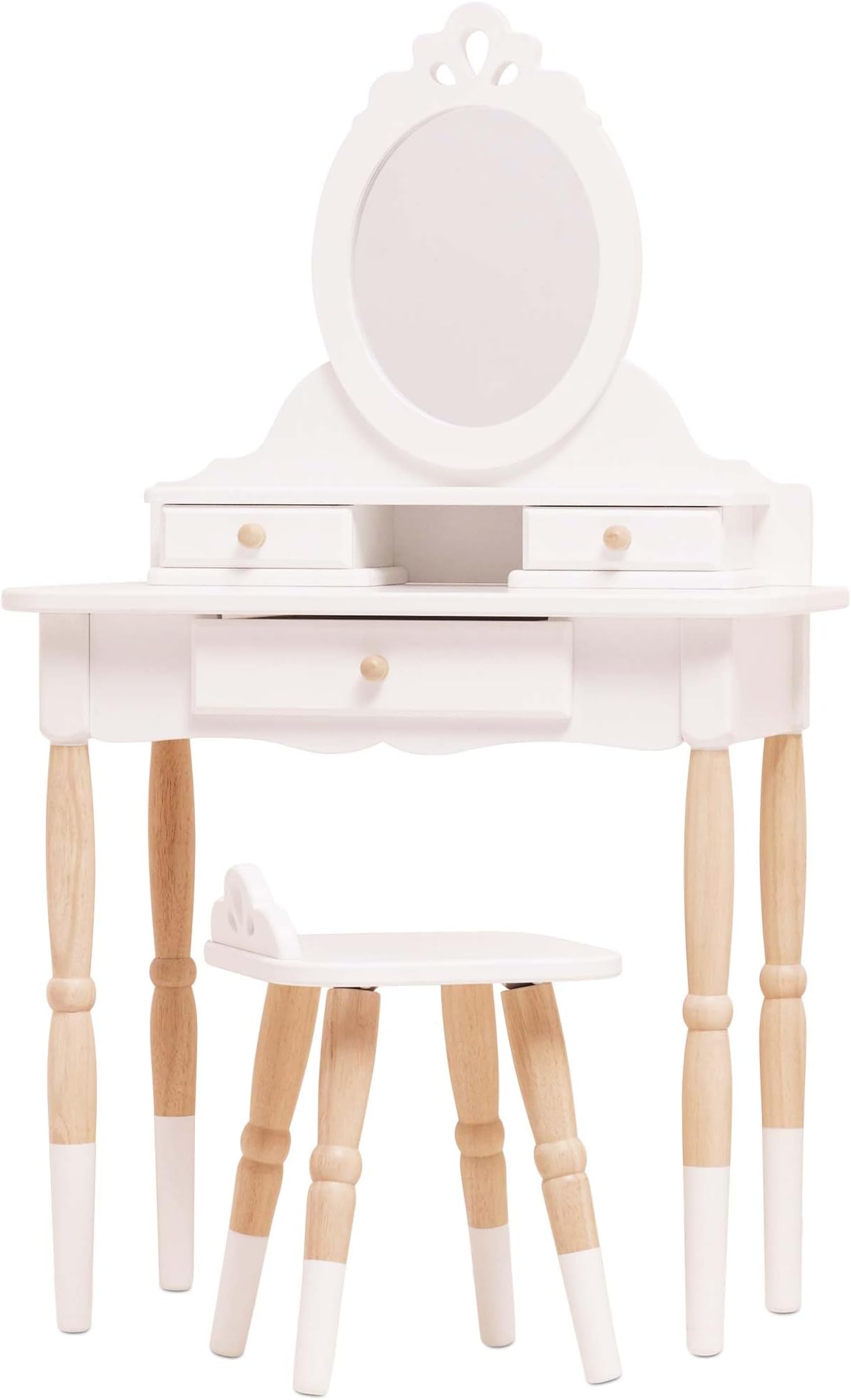 Le Toy Van - Wooden Vanity Table with Mirror and Chair - Bedroom Furniture - Victorian Style Oval Dressing Table - Desk with Drawers and Stool - Kids 3+