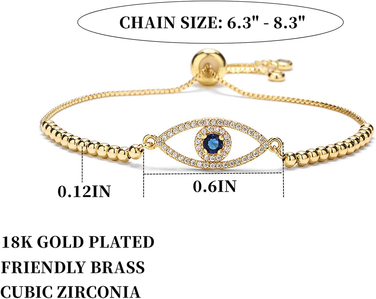 Evil Eye Bracelets Hamsa Bracelet - 18K Gold Plated Adjustable Eye of Protection Bracelet Silver Evil Eye Amulet ojo Bracelet Gold Evil Eye Jewelry Bangle Bracelets for Women - Image 5