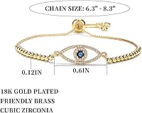 Vista 17 de Evil Eye Bracelets Hamsa Bracelet - 18K Gold Plated Adjustable Eye of Protection Bracelet Silver Evil Eye Amulet ojo Bracelet Gold Evil Eye Jewelry