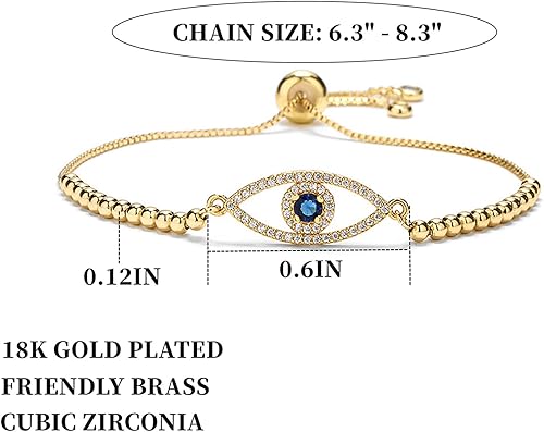 Miniatura 5 de Pulseras de Mal de Ojo Pulsera Hamsa - Pulsera Ajustable Chapada en Oro 18K Ojo de Protección Plata Amuleto Mal de Ojo ojo Pulsera Oro Joyería Mal