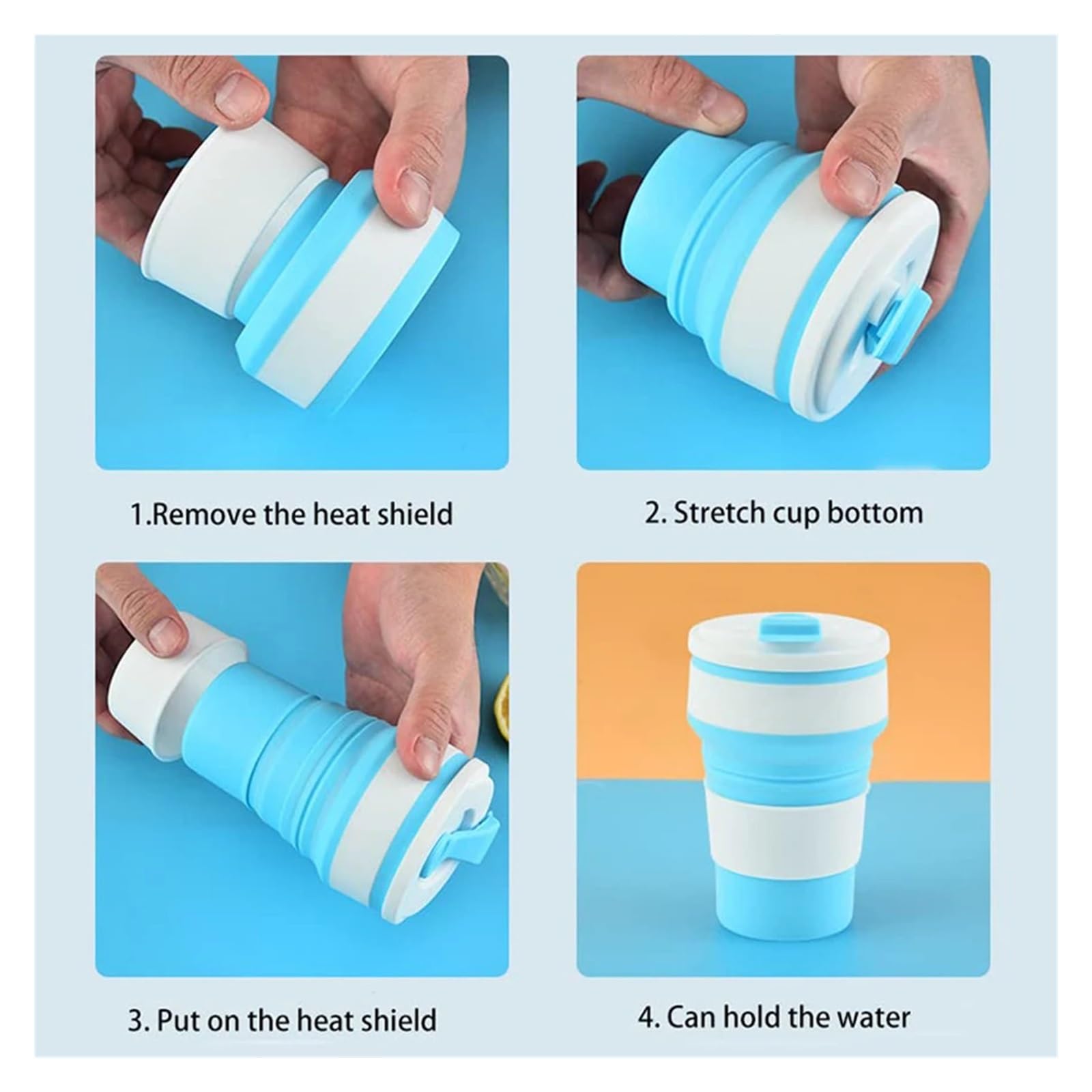 Genérico Tazas plegables de silicona reutilizables con tapa for acampar, café plegable portátil 350ml for viajes(350ml Green 2pcs)