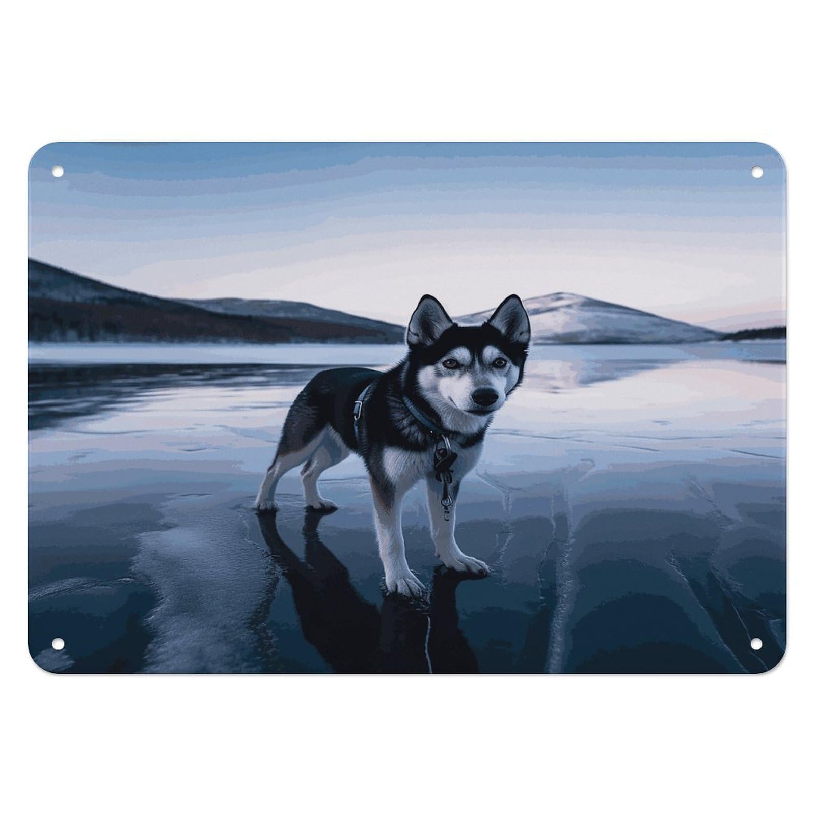 Btcowzrv Style Husky Dog On A Frozen Lake Metal Sign, 5.5" X 7.9" Tin Wall Decor, Wall Art Plaques For Home Wedding Decor Room Living Room Decoration