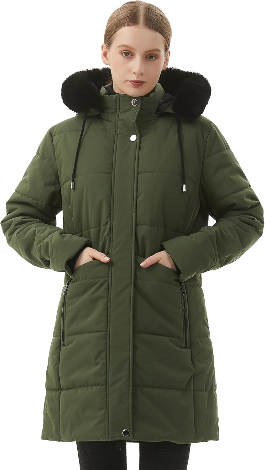 MOERDENG Women's Winter Puffer Coat Thicken Fleece Lined Down Jacket Waterproof Faux Fur Detachable Hooded Parka - Image 2