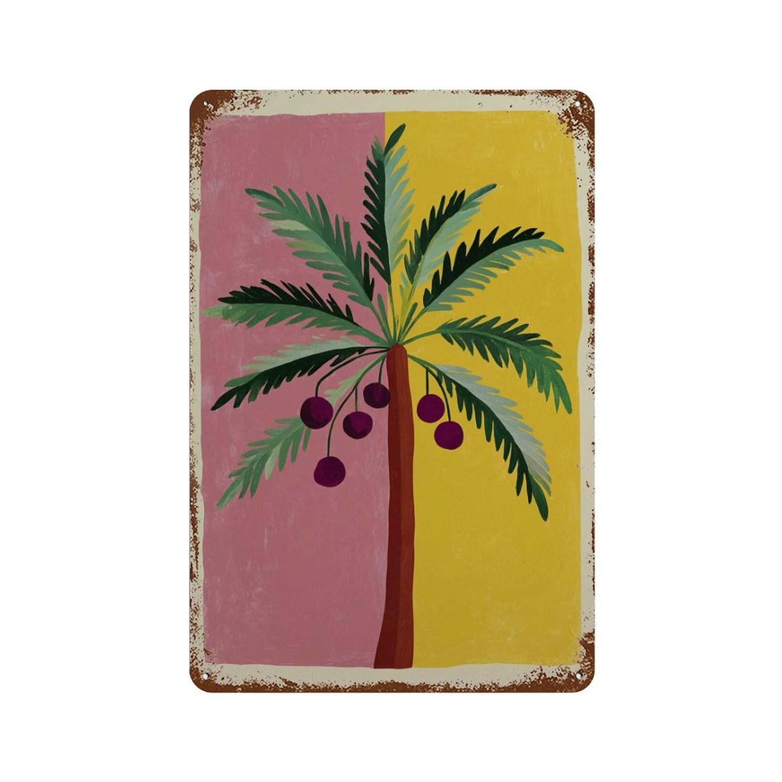 xiaoxiaoshen Palm Tree Tropical Boho in Pink And Yellow Modern Abstract Botanical Summer Livi Wall Decor Art Metal Tin Poster Modern Home Decor Art Home Bar Shop Decorations Vintage Sign 30x20cm