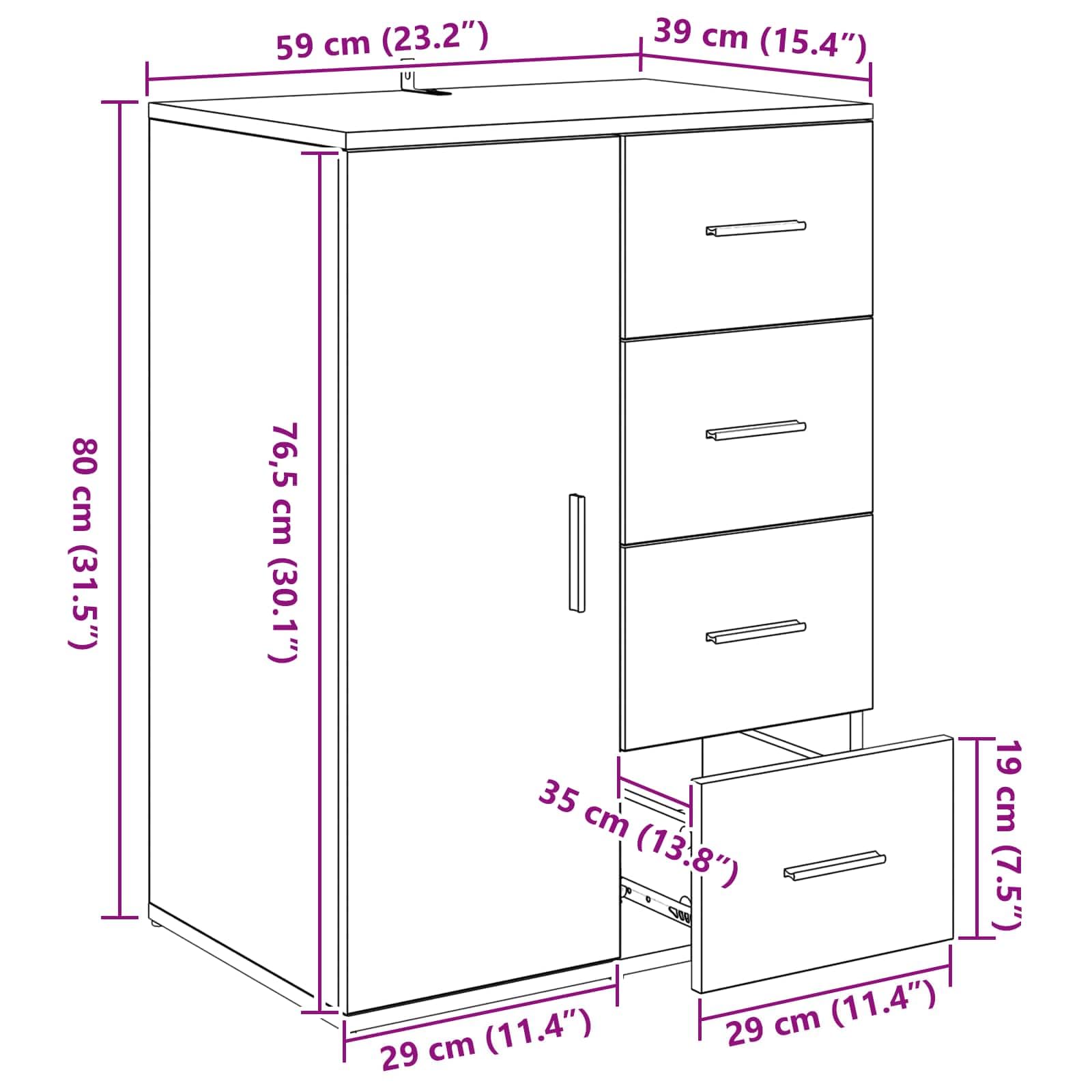 Credenza in rovere Artisan, 59 x 39 x 80 cm, con cassetto e porta, soluzione versatile per soggiorno, sala da pranzo, cucina e ufficio