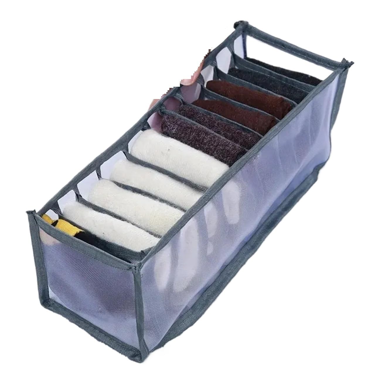 GYTTDERFL Sock Organiser 11 Grid Household Foldable Underwear Storage Box Polyester Drawer Split Mesh Socks And Sorting(Grey)