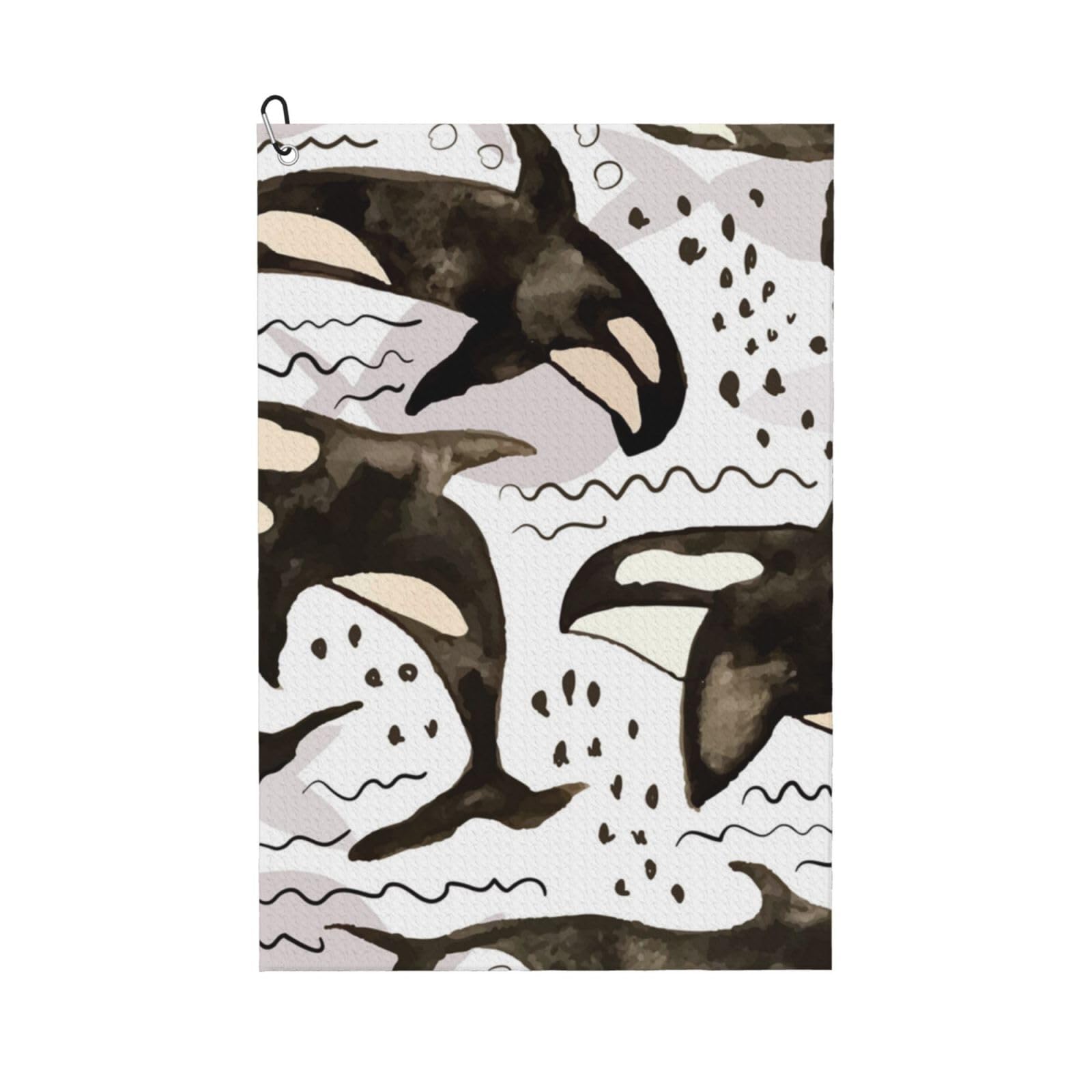 Hnnkloy Watercolor Orcas, 16x24 in Portable Waffle Golf Towels with Carabiner Clip for Golf Bag