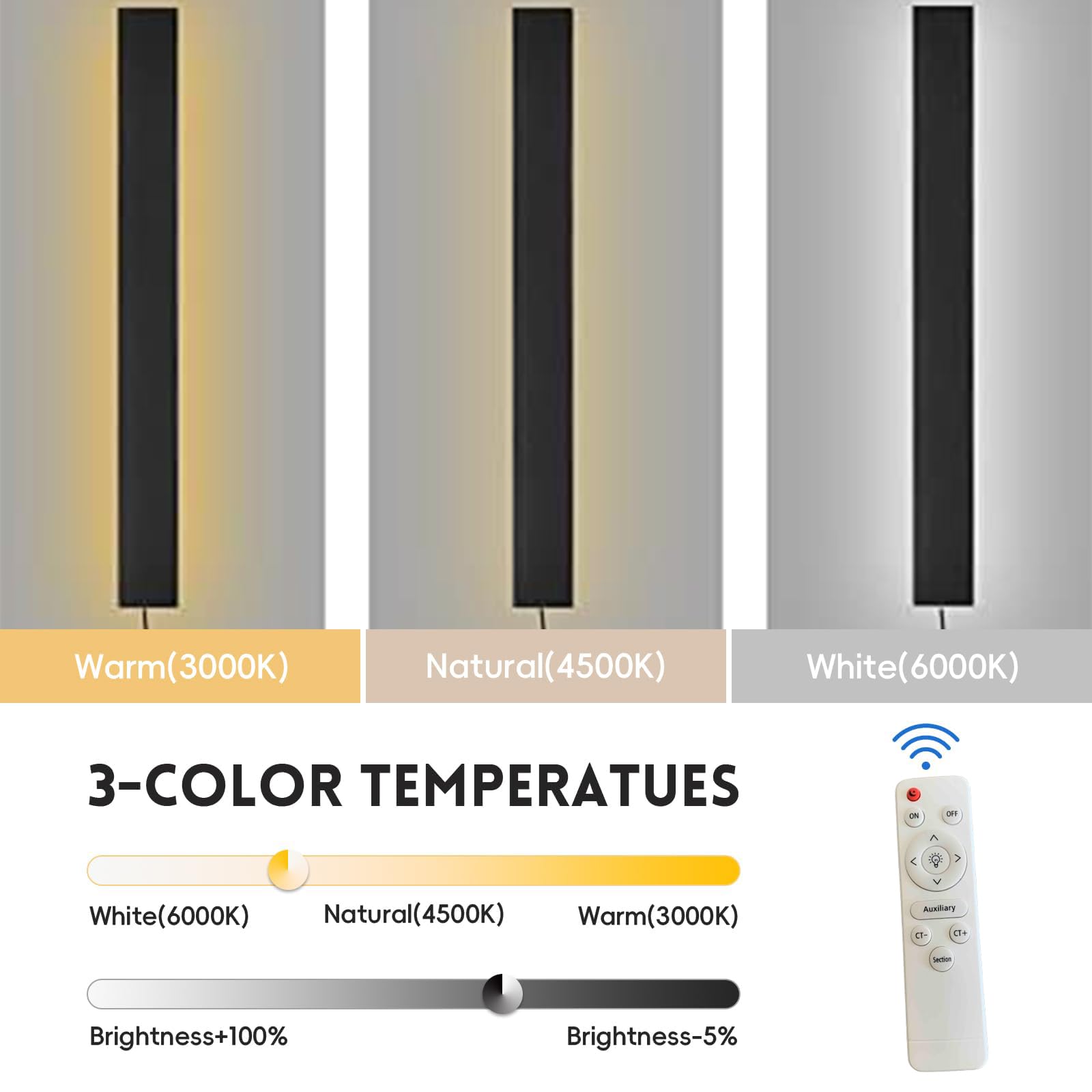 Dimmbar Wandleuchte mit Fernbedienung LED Wandlampe mit Schalter und Stecker Lange Innen Wandbeleuchtung Moderne Flurlampe Innenbeleuchtung Für Schlafzimmer Wohnzimmer Treppenhaus (Schwarz,80CM)