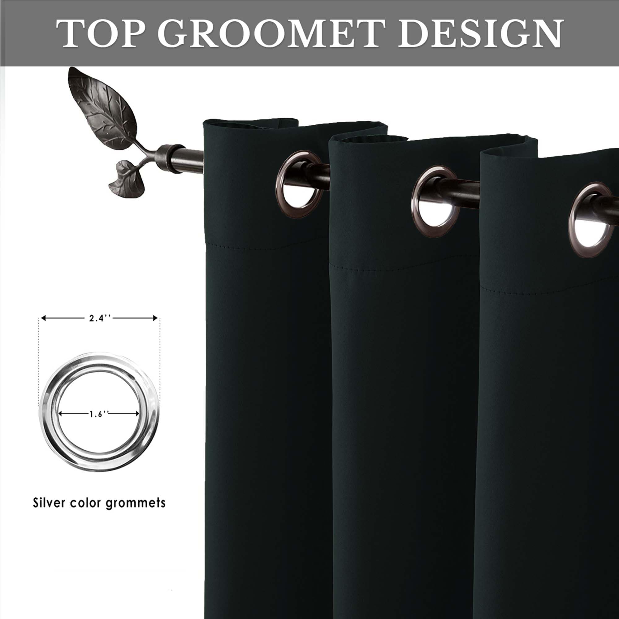 Yorkshire Bedding Blackout Curtain Ring Top Bedroom 66x72 Black Eyelet Thermal Insulated Darkening Panels + 2 Tiebacks - Image 3