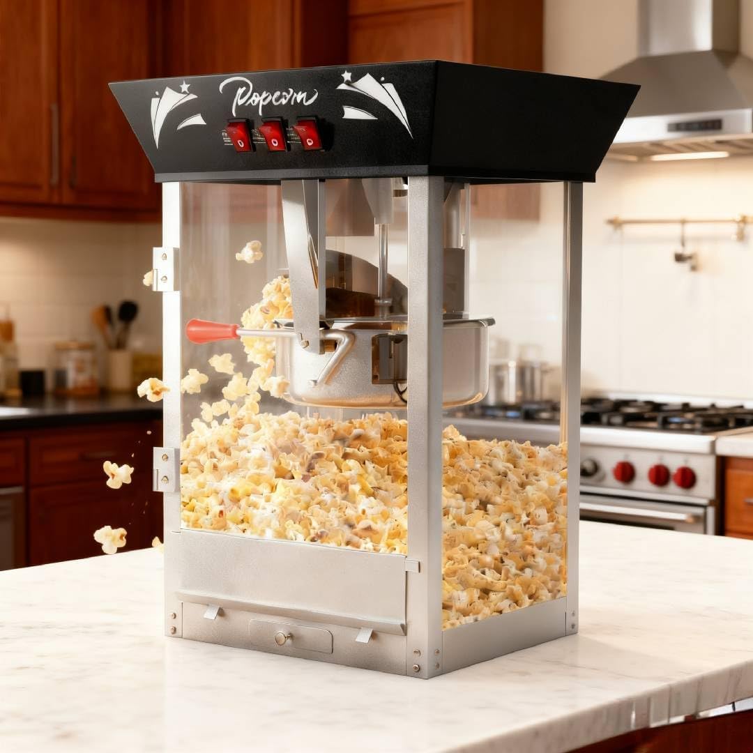 Máquina comercial de palomitas de maíz de 12 onzas, 850 W, máquina de palomitas de maíz de cine, máquina de maíz de mesa negra con control de 3