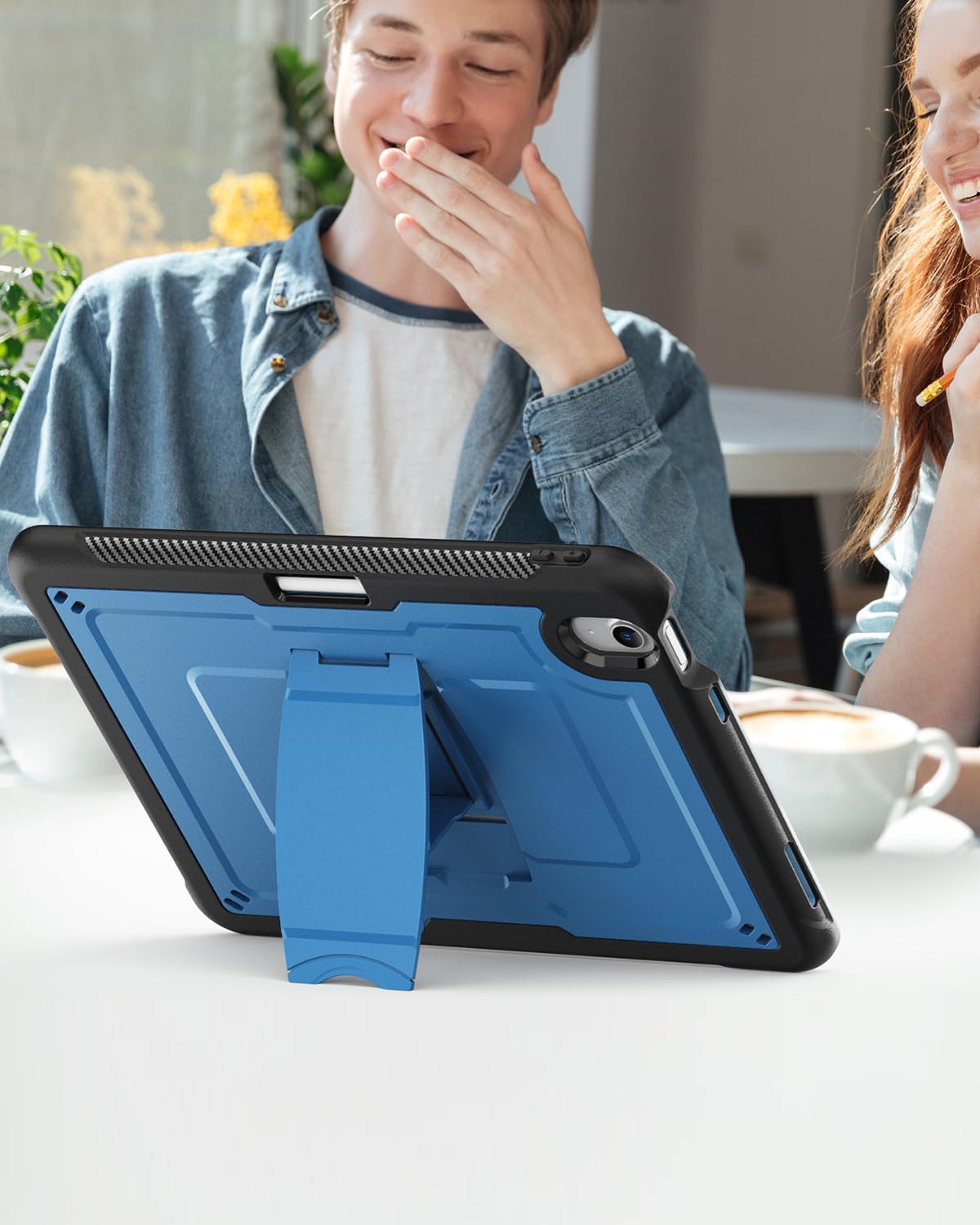 Miimall Case for iPad Air 11 Inch M3 2025/M2 2024 Pencil Holder and Crossbody Strap, Full Cover with Stand, Screen Protector, Rugged Hard PC+TPU Cover iPad Air11 Kids Pencil Holder Case, Navy Blue
