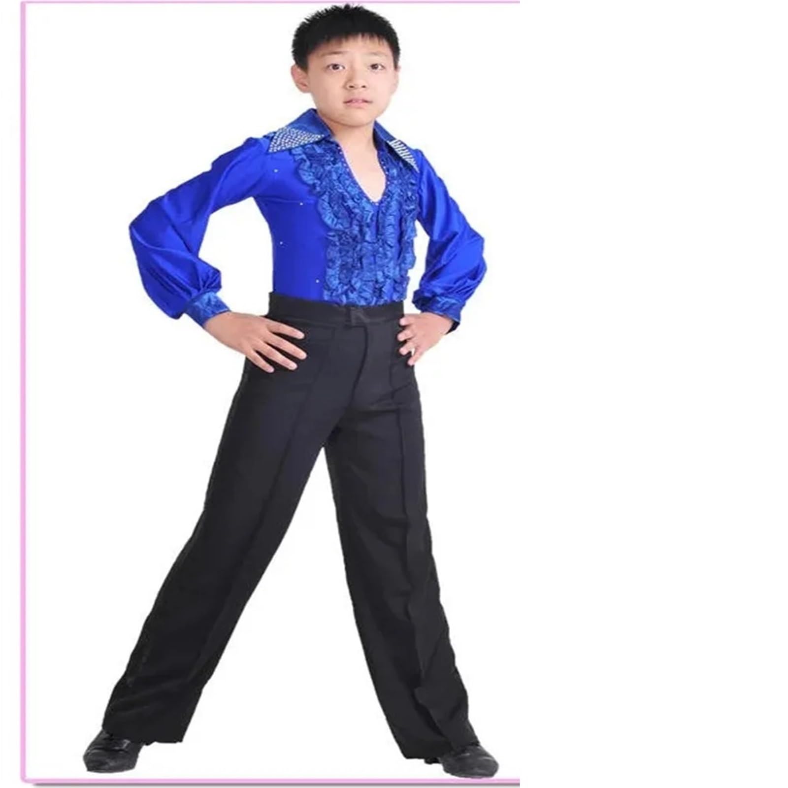Latein Tanzhosen for Herren Schwarze Farbe Professionelle Männer Latin Dance Hosen Spandex Jungen Ballroom(17 Waist 55CM)