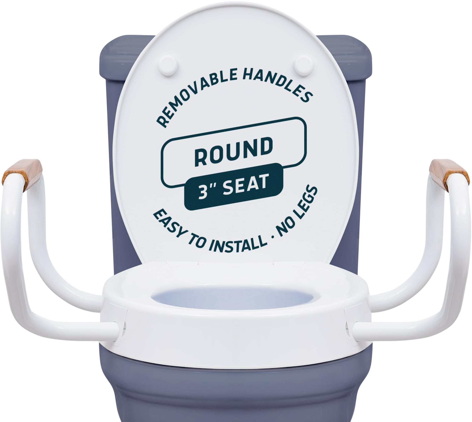 Lunderg Raised Toilet Seat with Handles - Round/Standard - Easy to Install Toilet Seat Risers for Seniors - Adds 3 Inches & Works like the one youâ€™ve always used - Elegant design - No Hospital Vibe
