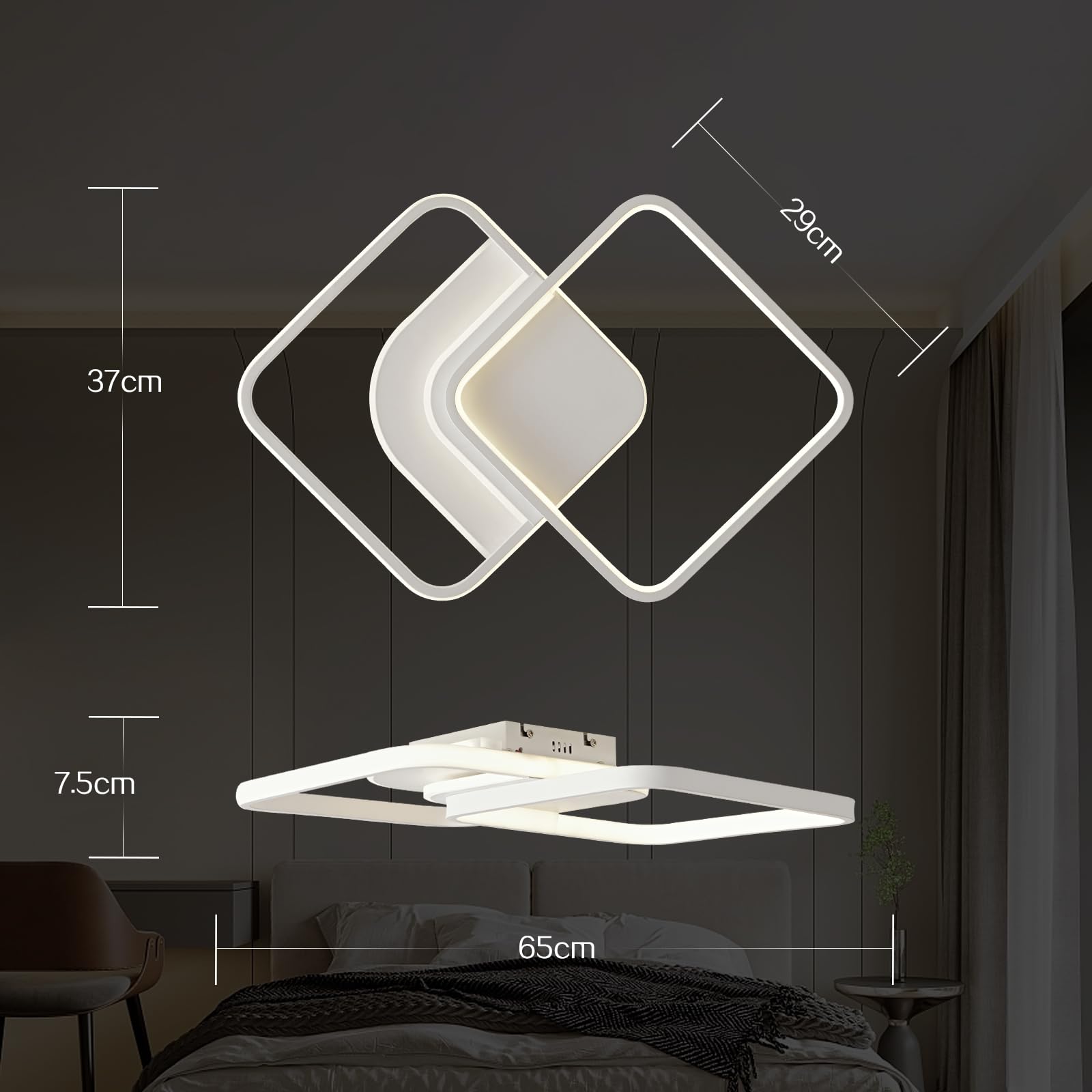 Plafoniera LED Dimmerabile 65cm, 45W Moderna Lampada da Soffitto con Telecomando, Stufenlos 2800-6000K Ceiling Light per Soggiorno, Dormitorio, Camera, Cucina- Bianco