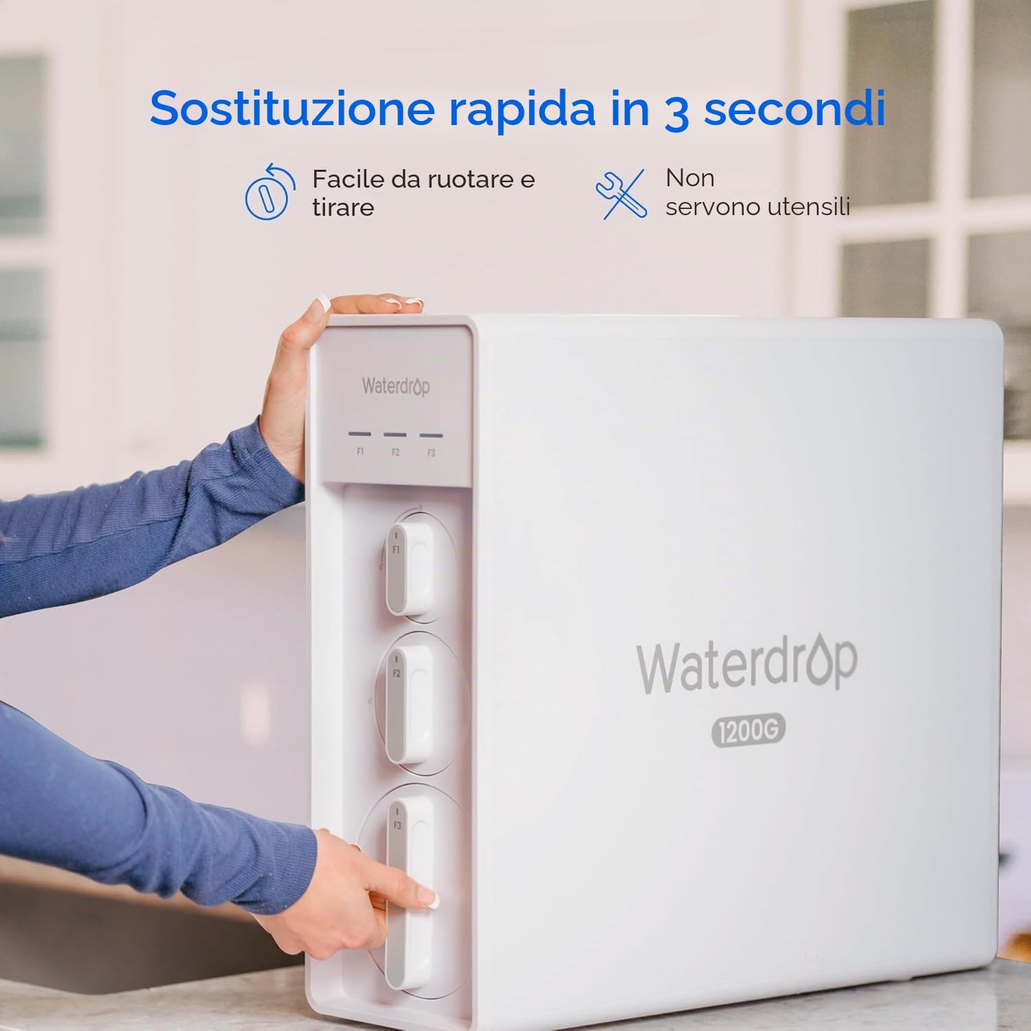 Waterdrop WD-X12-F3 Filtro di Ricambio per X12-Basic e WD-X12-Alkaline 1200 GPD Sistema a Osmosi Inversa, Durata 24 mesi, Riduce i PFAS