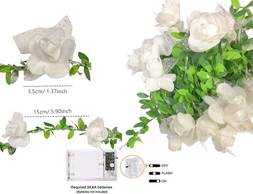 Miniatura 5 de Guirnalda de luces de encaje de rosas y vides, guirnalda de flores de espuma artificial, luz blanca cálida, funciona con pilas para el día de San