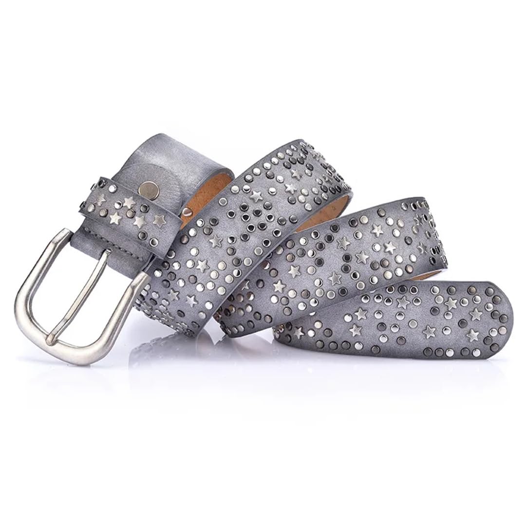 Cinturón de piel sintética con lentejuelas y hebilla de metal para mujer