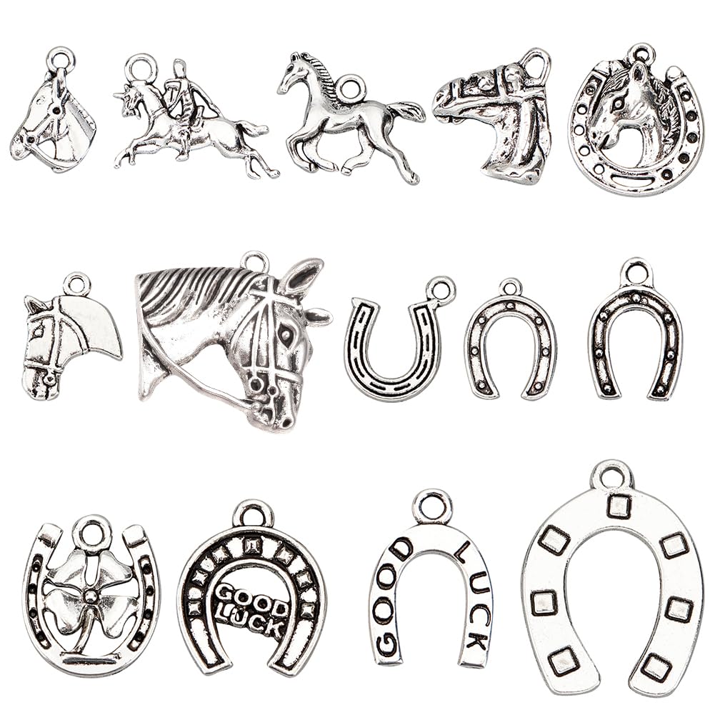 CHGCRAFT - Colgantes de herradura mixtos de caballo, con colgantes de caballo, 14 estilos, Metal
