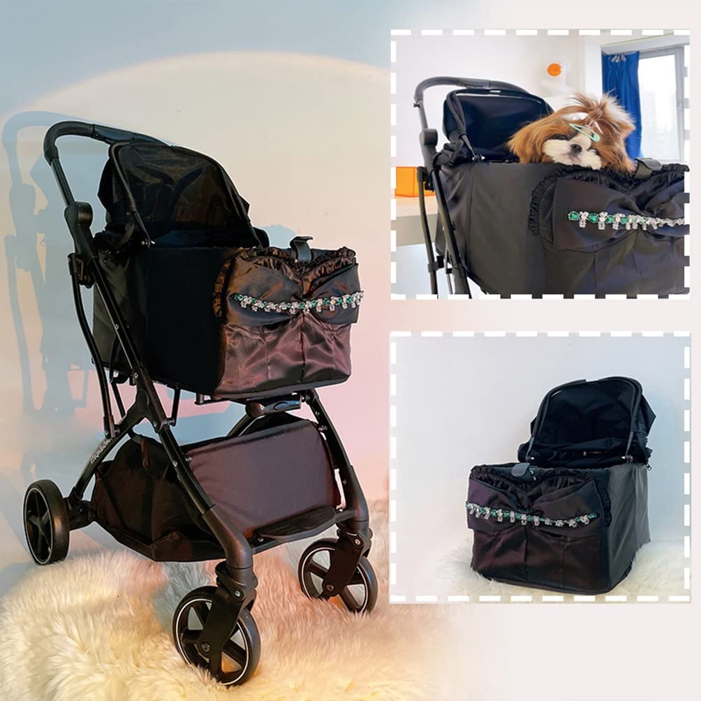 Carritos para Perros Cochecito Plegable para Mascotas para Gatos Y Perros - Cochecito para Correr De Viaje para Mascotas con Adorno De Lazo Negro - Carrito para Mascotas De Lujo con 4 Ruedas