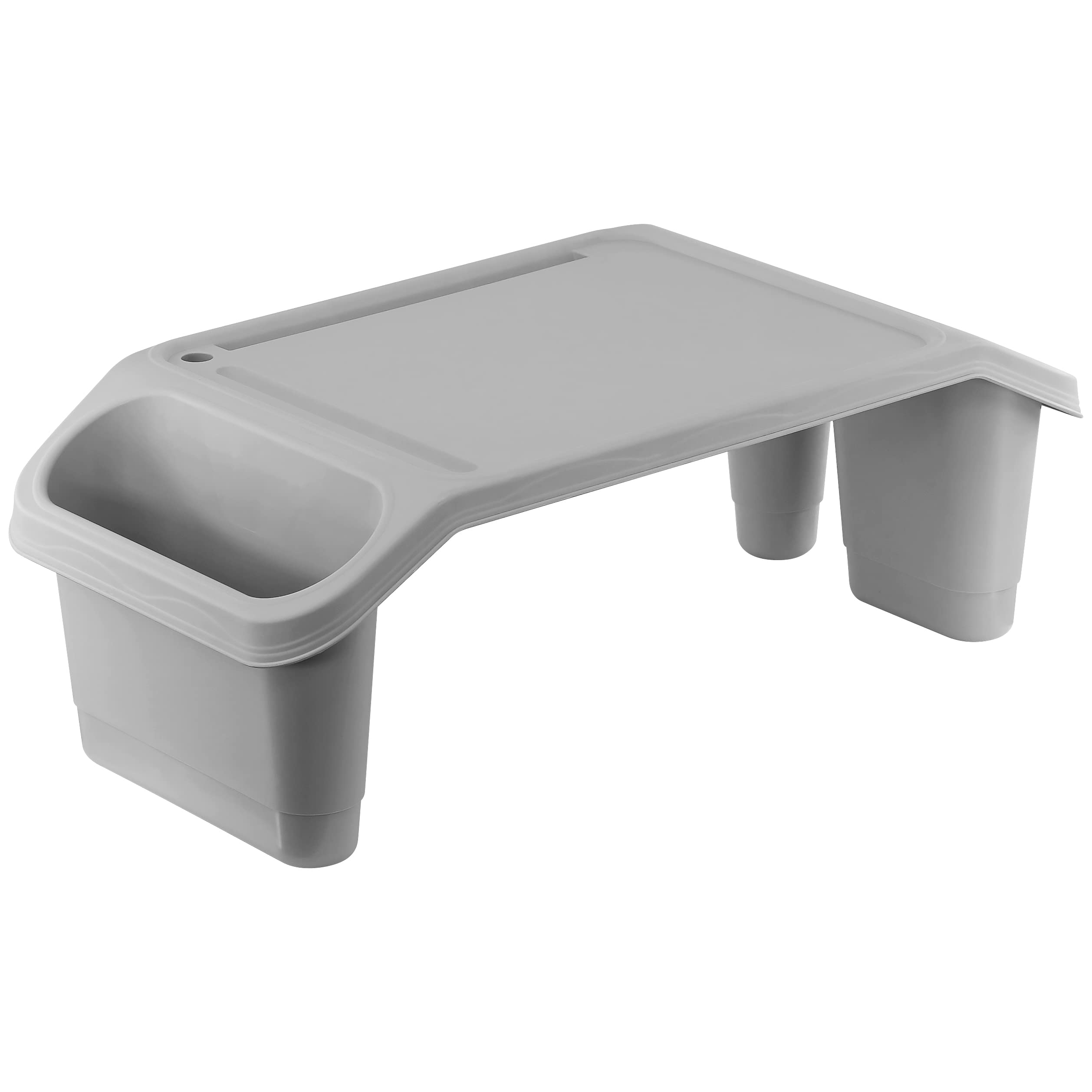 GEEZY Portable Bed Tray Table, Grey - Multipurpose Lap Tray Desk with Storage Pockets - Stackable & Lightweight Laptop Bed Table for Colouring, Activities, Breakfast, Crafts, Sofa, Kids & Adults