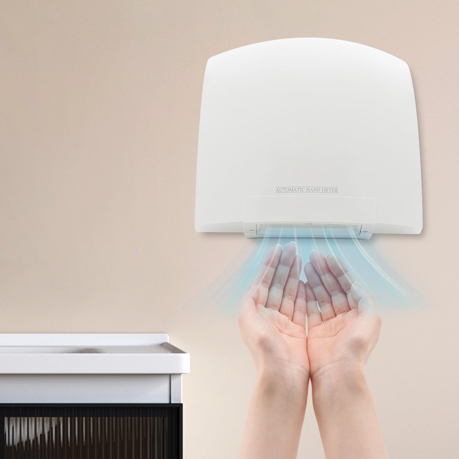 Secador de manos eléctrico con sensor infrarrojo automático, montaje en pared, sin contacto, para baño, aseos comerciales y domésticos, bajo ruido (70 db)