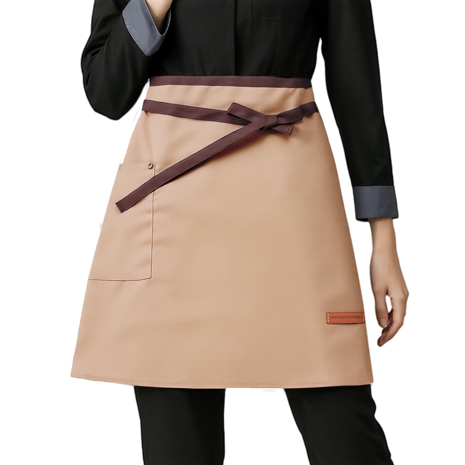 Waist Apron Unisex, Short Pinny Apron with Pocket, Waterproof Kitchen HAlf A-pron, HAlf Waist Work APron for Waiter Waitress, Catering Serving HALF Apron, Chef Barista Bartender Barber A pron (Khaki)