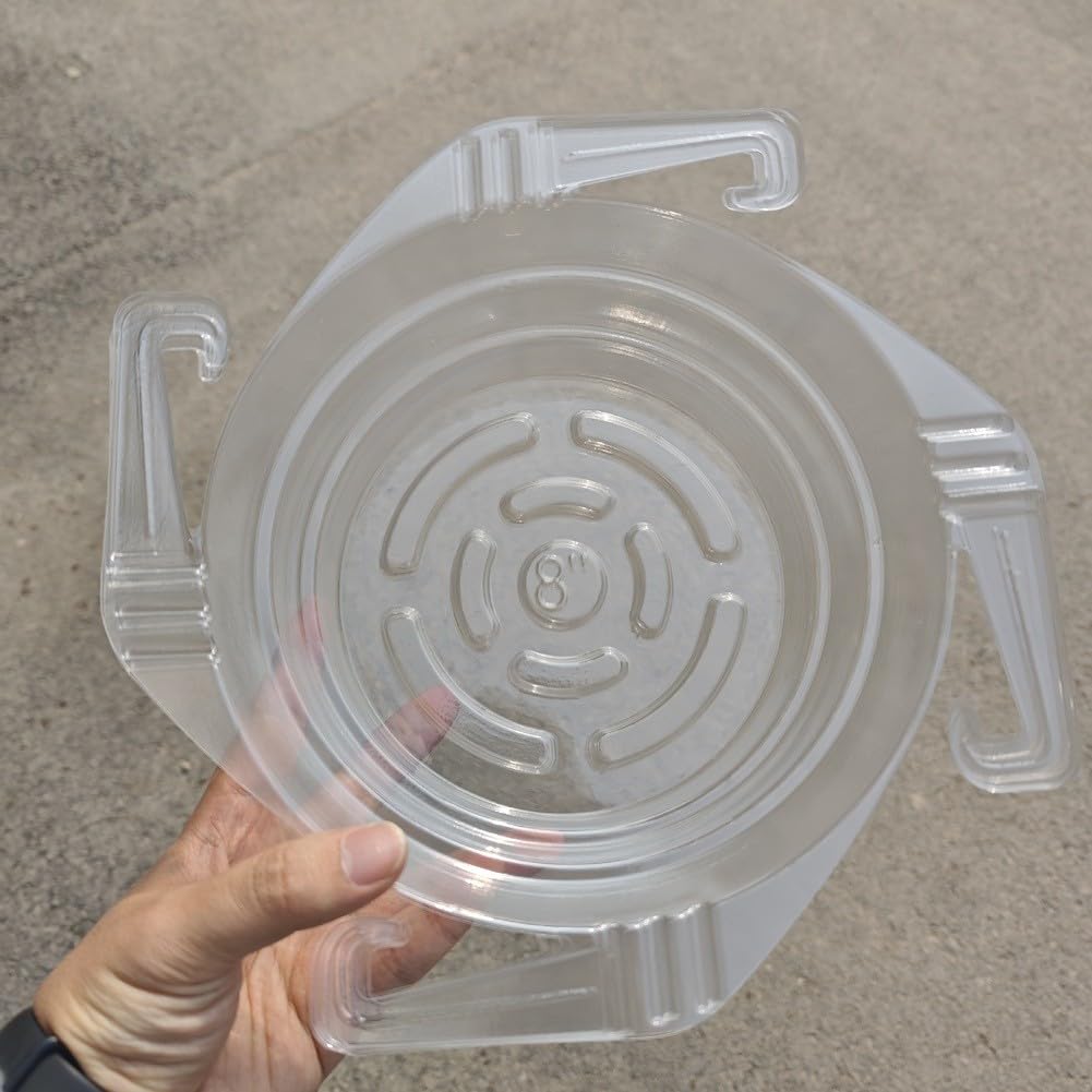 FUBESK 12 transparente Untersetzer für Kunststoff-Tropfschalen, Hängekörbe und Blumentöpfe, runde Pflanzen-Untersetzer mit Haken-Design, effizient für Wassersammlung, Innen- und Außenbereich
