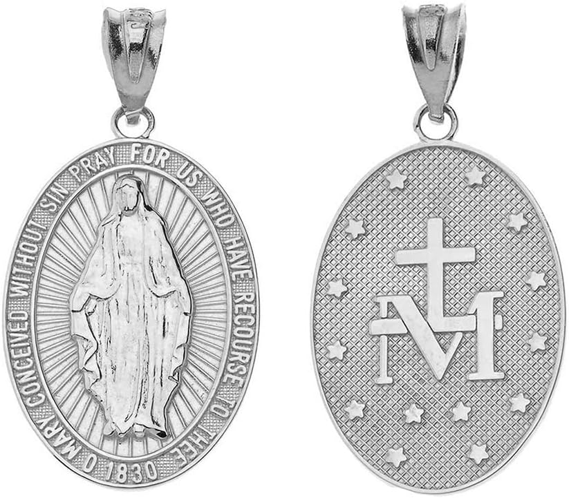 .925 Sterling Silver Miraculous Medal Of Blessed Virgin Mary Catholic Charm Pendant Necklace with Rolo Chain and Pendant only