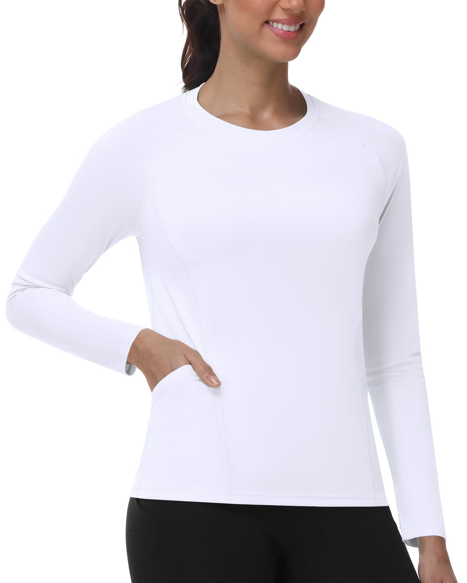 ELIRAVO UV Shirt Damen Langarm mit Taschen, UPF 50+ Sonnenschutz Rash Guard, Schwimmshirt Atmungsaktiv Schnelltrocknend Badeshirt für Fitness Gym Yoga Wasser Strand
