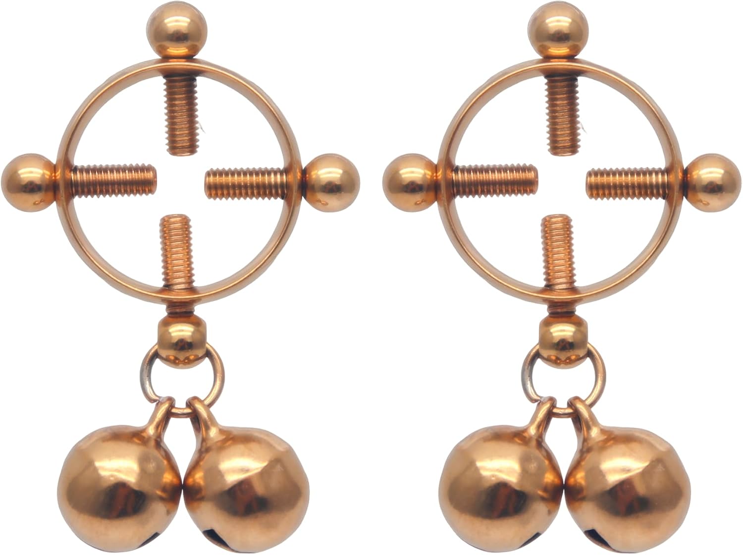 2Pcs Round Jingle Bell Fake Non Piercing Rings for Women Stainless Dangle Rings Adjustable Fake Piercing Body Jewelry for Christmas